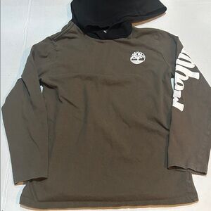 Timberland Kids Olive Green Long Sleeve T Shirt Hoodie Black Hood 10/12